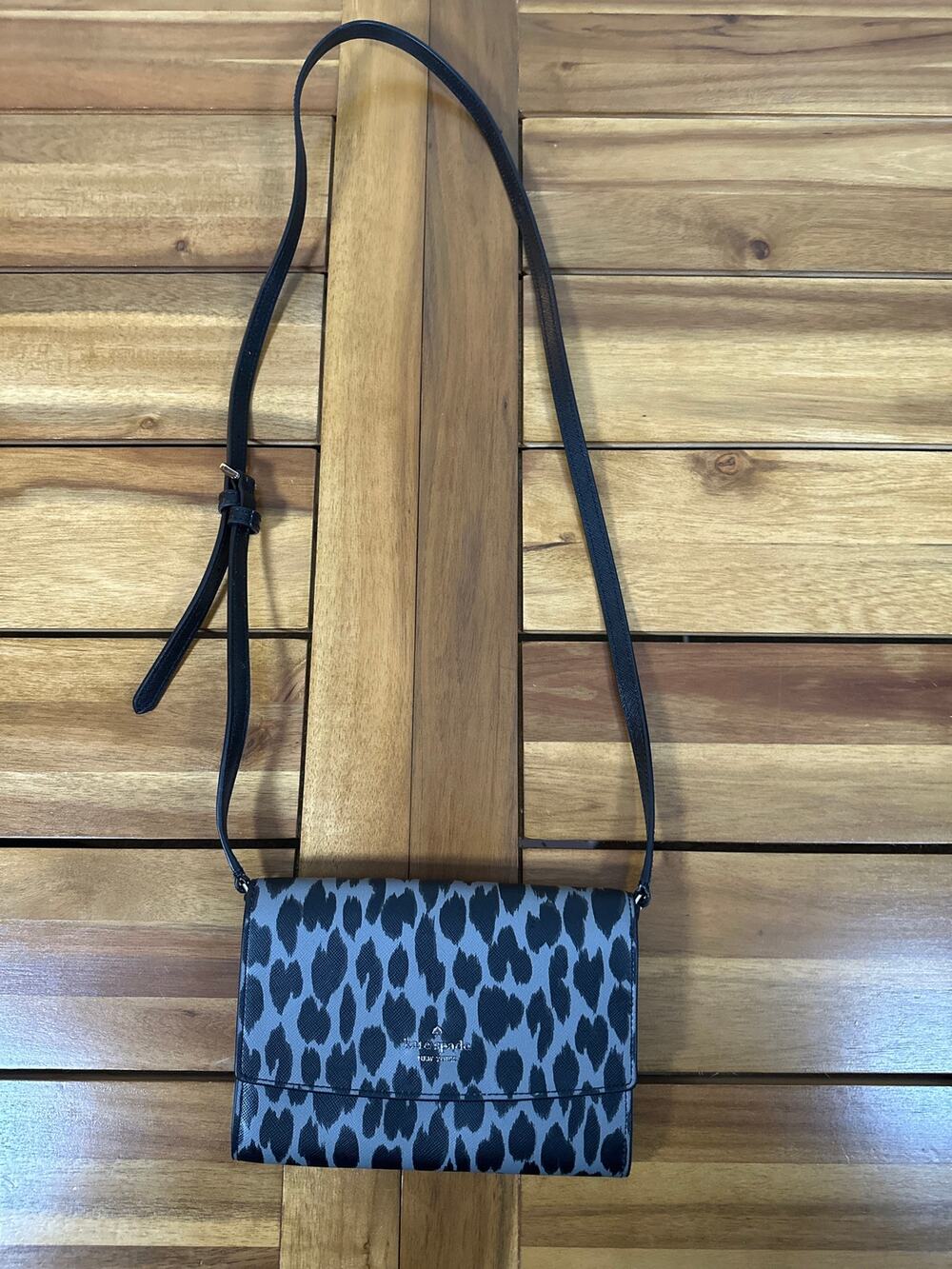 Kate Spade Gray Leopard Print Crossbody Bag Animal Print Adjustable Strap